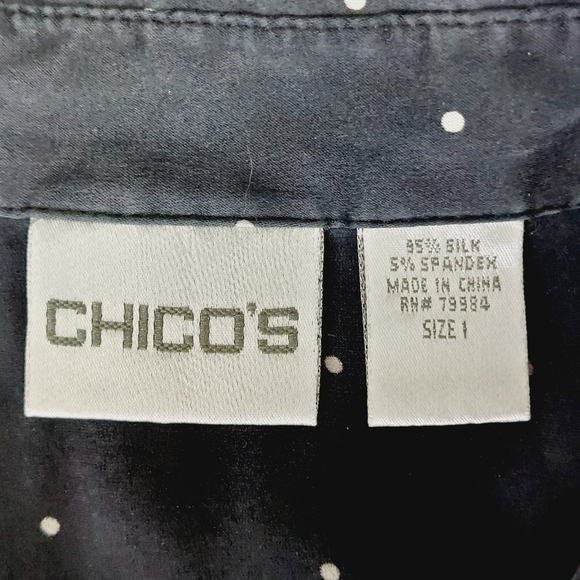 Chico's Black White Polka Dot Button Down Short Sleeve Chest Pockets Shirt P453 - Picture 5 of 6